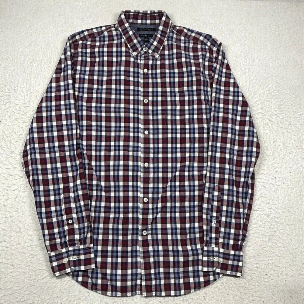 Banana Republic Men's 100% Cotton Plaid Custom 078 Wash Grant Fit Button Shirt M
